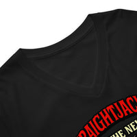 Straightjacket Is the New Black design on unisex V-neck shirt, detail view