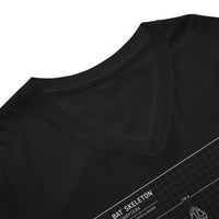 Bat Skeleton Blueprint design on unisex V-neck shirt, detail view