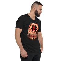 Samurai Honor the Sword design on unisex V-neck shirt, right-front view