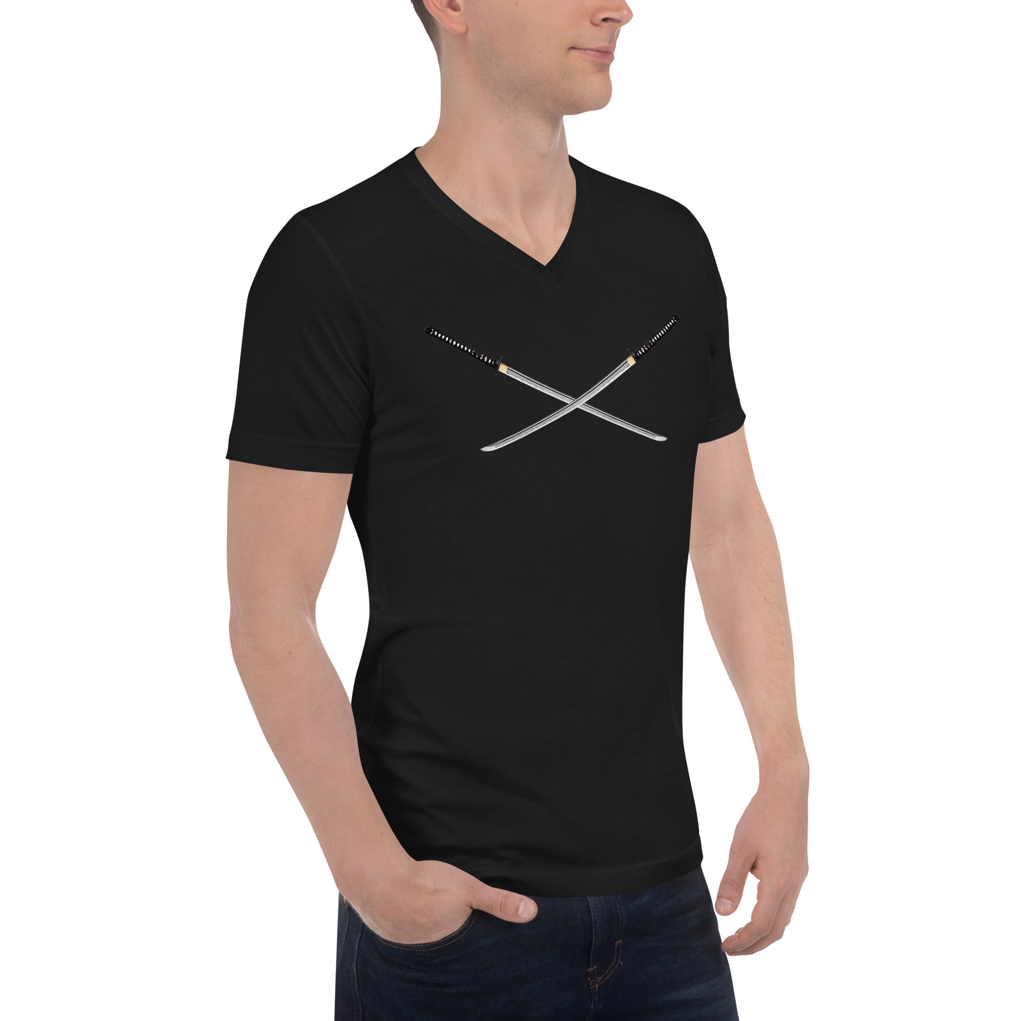 Dual Samurai Swords Anime Warrior V-Neck T-Shirt