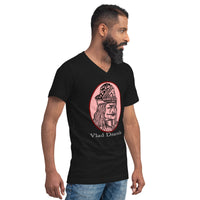Vlad the Impaler design on unisex V-neck shirt, right-front view