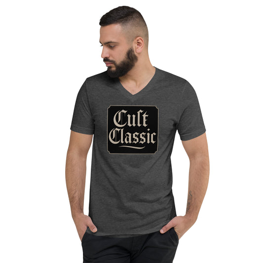 Cult Classic design on unisex V-neck shirt, front view