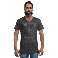 Bat Skeleton Blueprint design on unisex V-neck shirt, front view