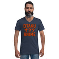 Otaku オタク Anime design on unisex V-neck shirt, front view