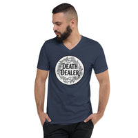 Death Dealer design on unisex V-neck shirt, front view