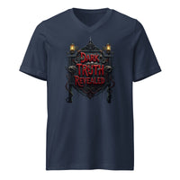 Dark Truth Revealed design on unisex V-neck shirt, front view