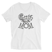 White Goth Mom Bat design on unisex V-neck shirt, front view