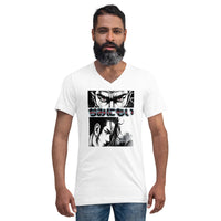 Anime Eyes Japanese Manga design on unisex V-neck shirt, front view