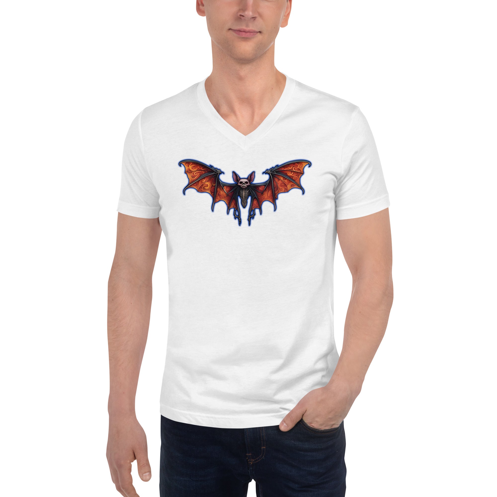 Vampire Bat Skeleton w/ Whimsical Goth Wings Short Sleeve V-Neck T-Shirt