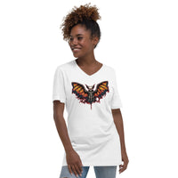 Vampire Bat Skeleton design on unisex V-neck shirt, front view