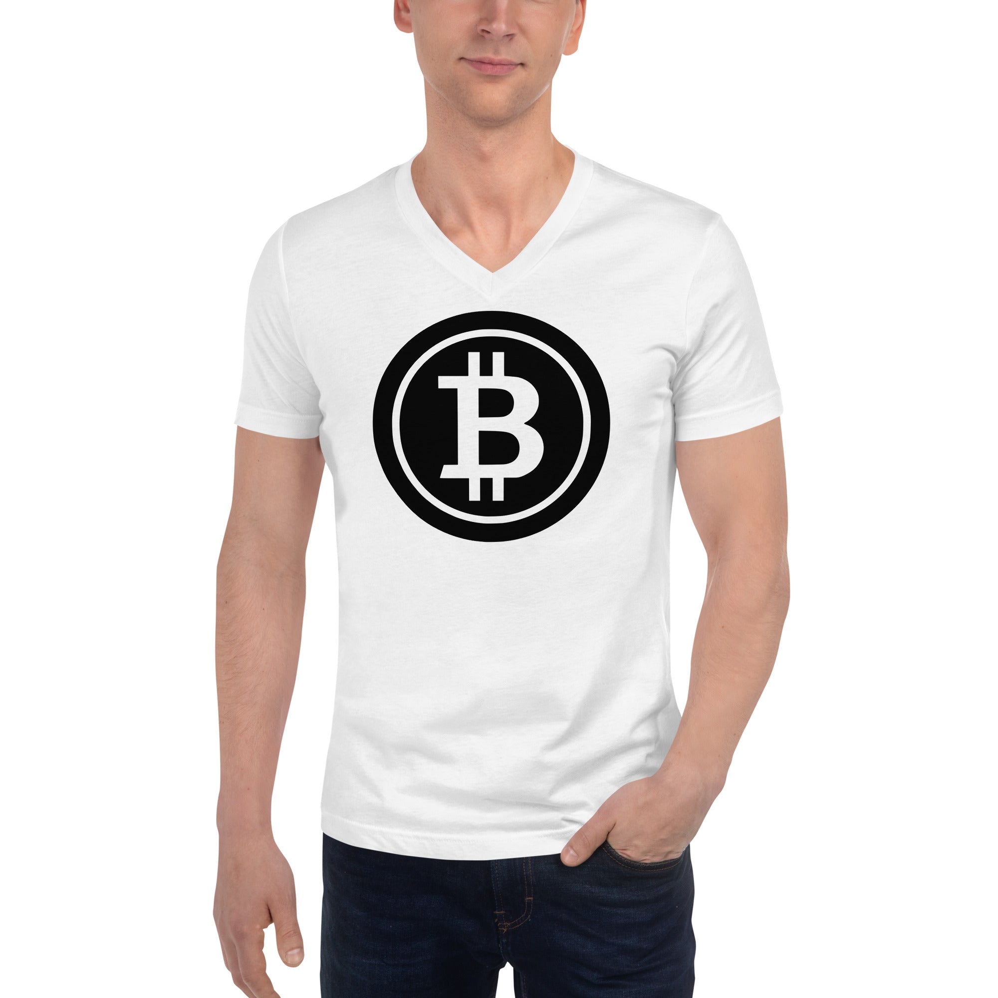 BTC Bitcoin Crypto Symbol Short Sleeve V-Neck T-Shirt