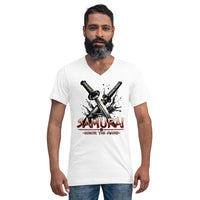 Splash Katana Swords design on unisex V-neck shirt, front view