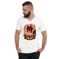 Samurai Honor the Sword design on unisex V-neck shirt, front view