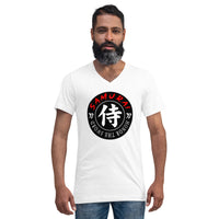 Samurai Honor Kanji 侍 design on unisex V-neck shirt, front view