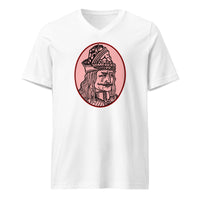 Vlad the Impaler design on unisex V-neck shirt, front view