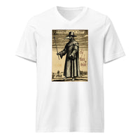 Plague Doctor 1334 design on unisex V-neck shirt, front view