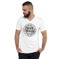 Death Dealer design on unisex V-neck shirt, front view
