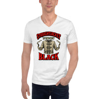 Straightjacket Is the New Black design on unisex V-neck shirt, front view