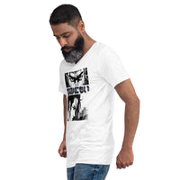 Anime Eyes Japanese Manga design on unisex V-neck shirt, left-front view