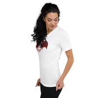 Blood Moon Vampire Bat design on unisex V-neck shirt, left-front view