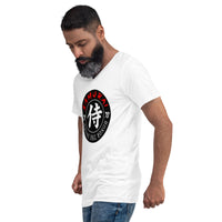 Samurai Honor Kanji 侍 design on unisex V-neck shirt, left-front view
