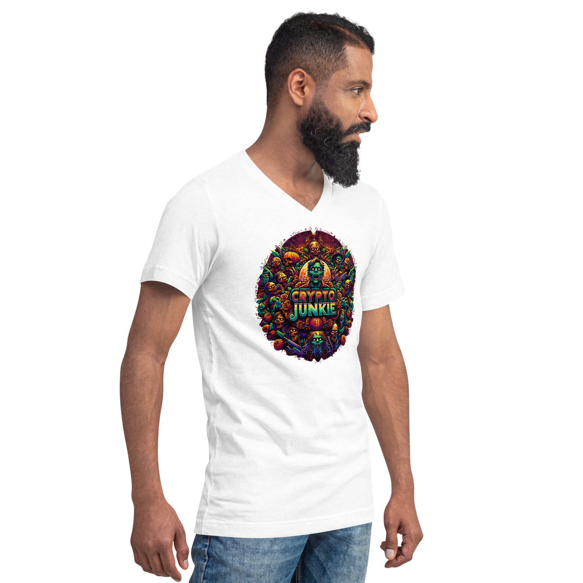 Crypto Junkie Bitcoin Selling Zombie Horde Short Sleeve V-Neck T-Shirt