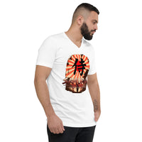 Samurai Honor the Sword design on unisex V-neck shirt, right-front view
