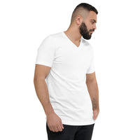 Sword Kanji 刀 design on unisex V-neck shirt, right-front view