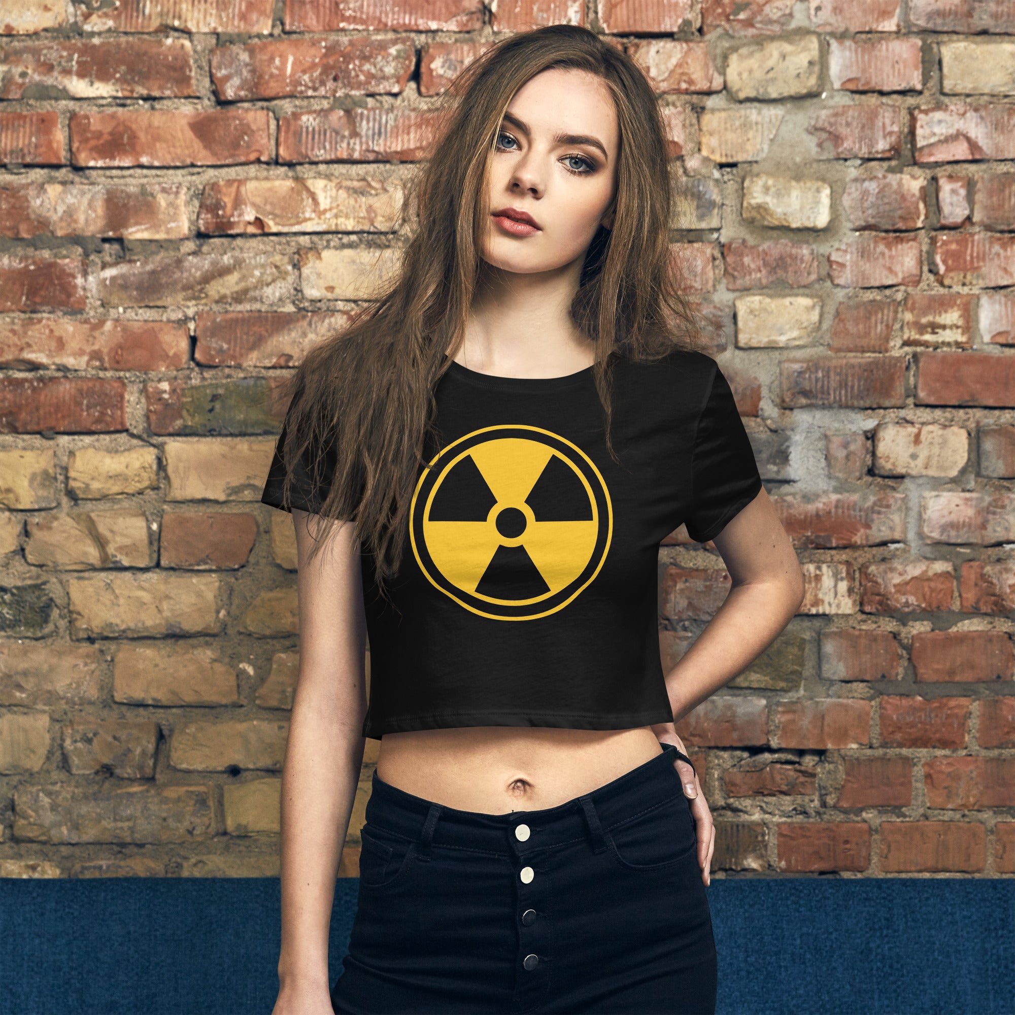 Yellow Radioactive Radiation Warning Sign Women’s Crop Tee