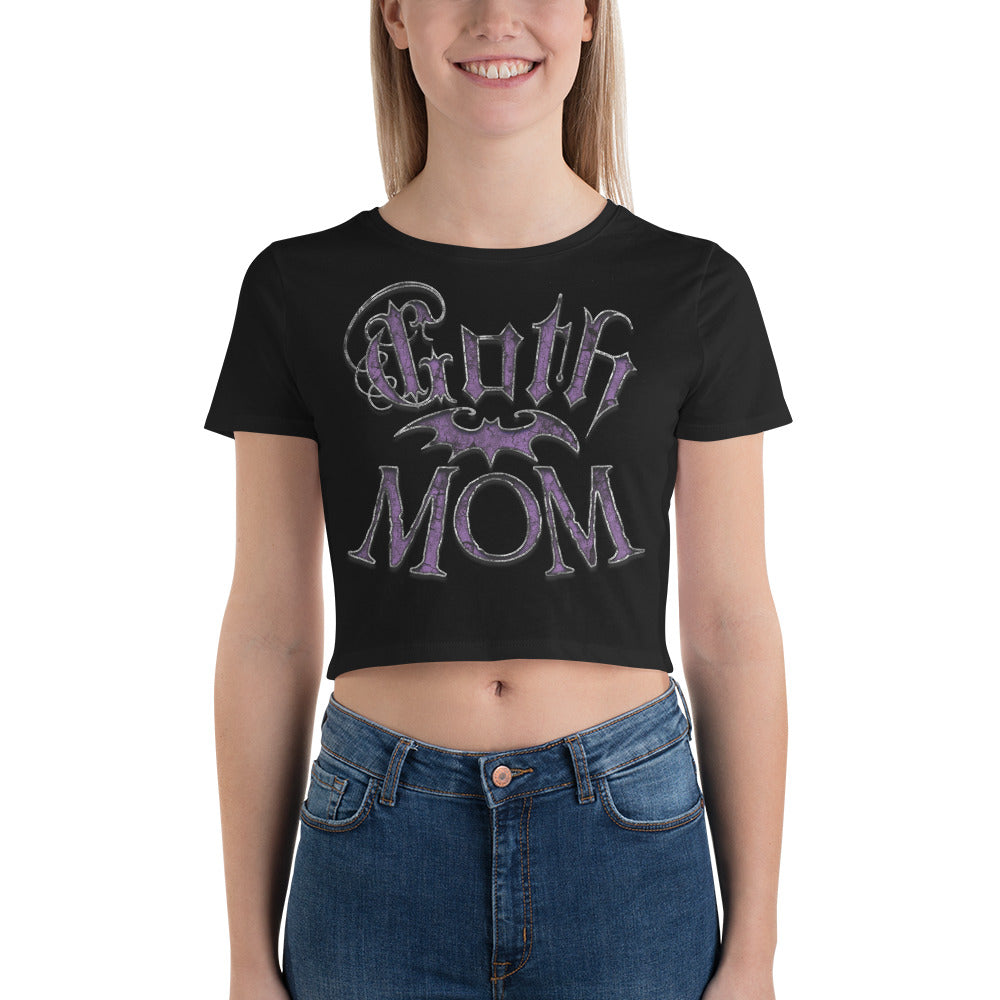 Purple Goth Mom with Bat Mother's Day Women’s Crop Tee