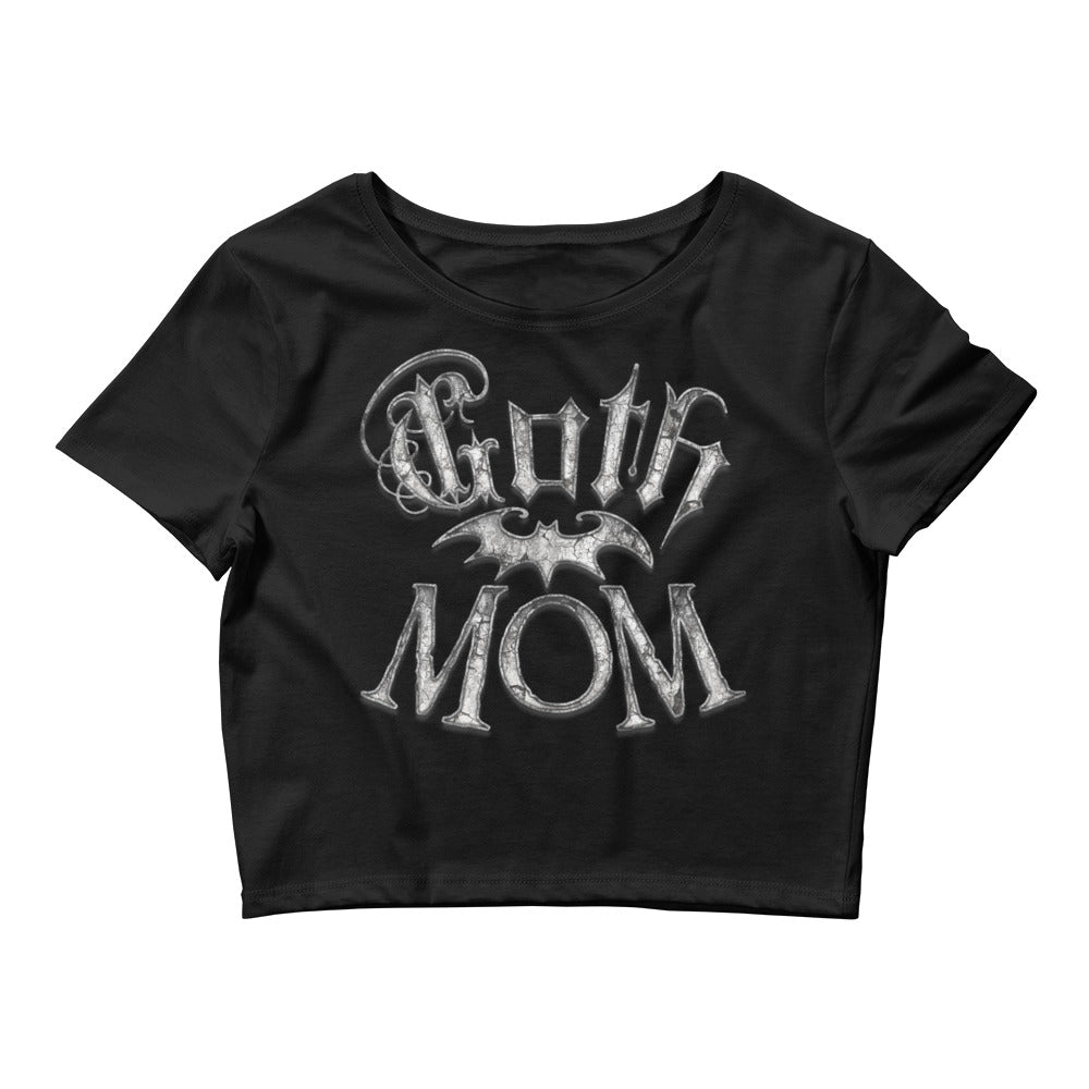 White Goth Mom with Bat Mother's Day Women’s Crop Tee