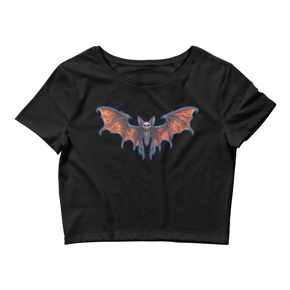 Vampire Bat Skeleton w/ Whimsical Goth Wings Women’s Crop Tee