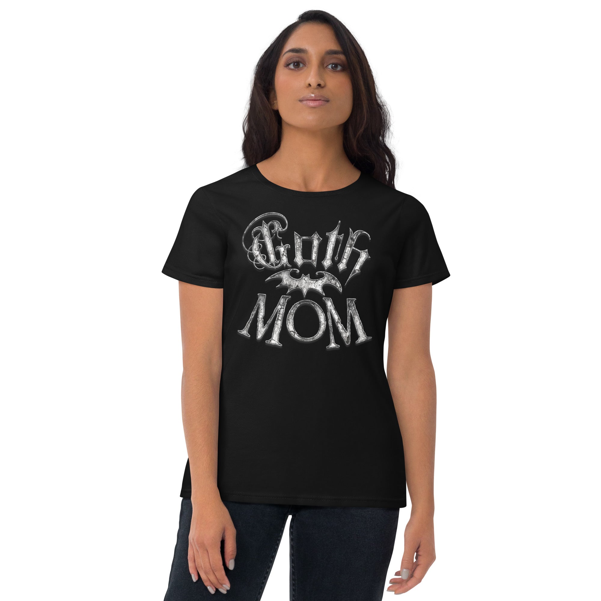 White Goth Mom with Bat Mother's Day Women's Short Sleeve Babydoll T-shirt