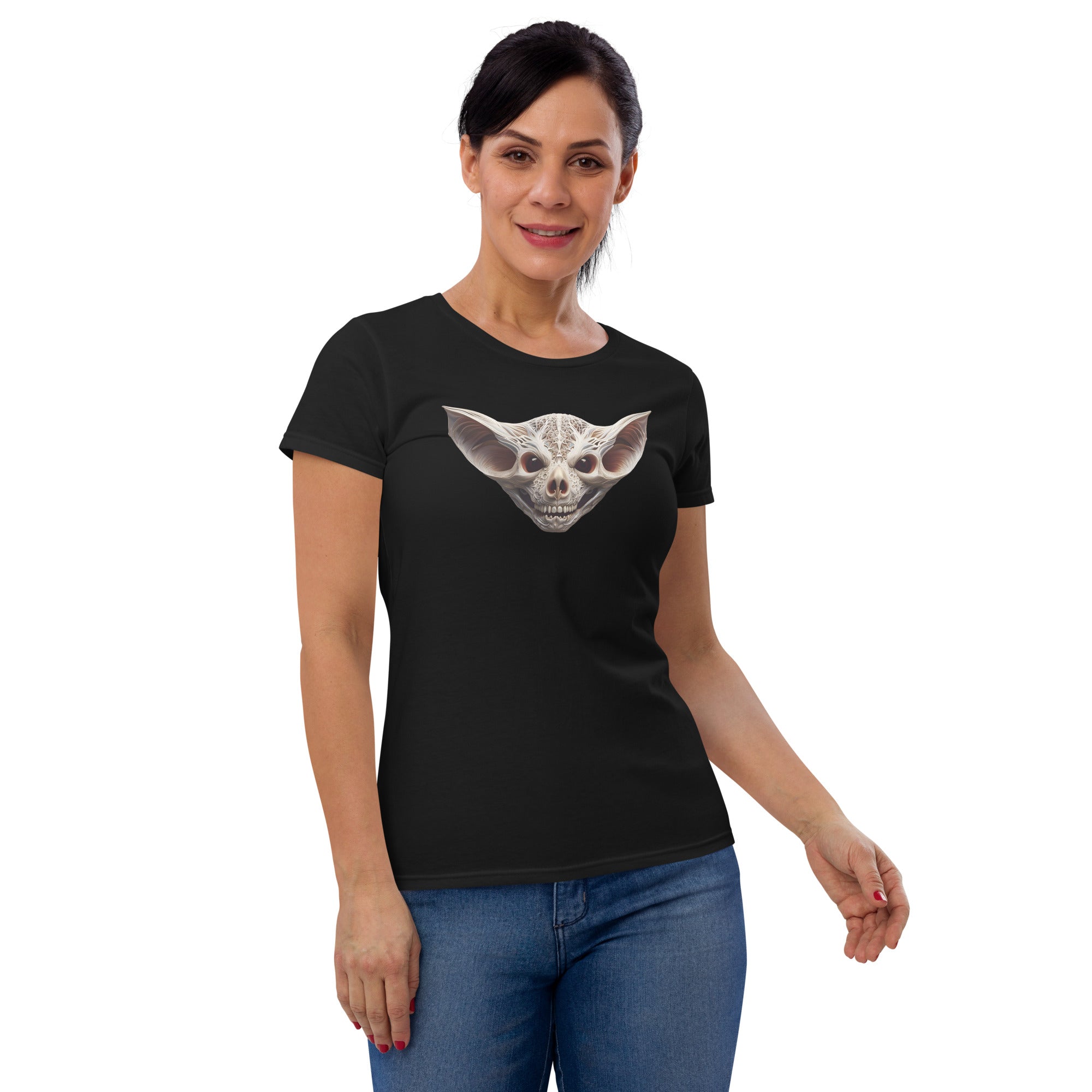 Grinning Bat Skull Halloween Women's Short Sleeve Babydoll T-shirt