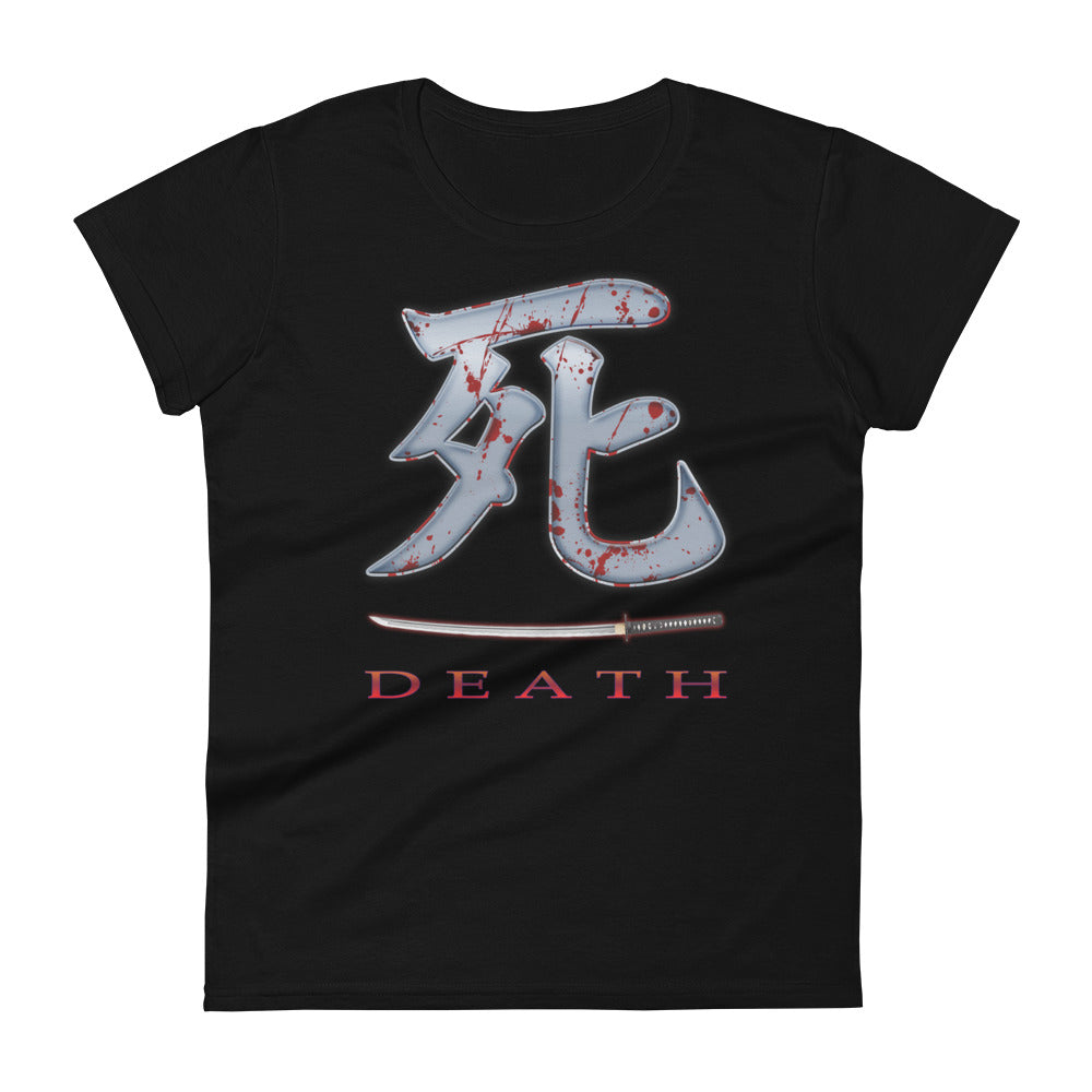 Death Japanese Kanji Bloody Samurai Sword Women's Short Sleeve Babydoll T-shirt