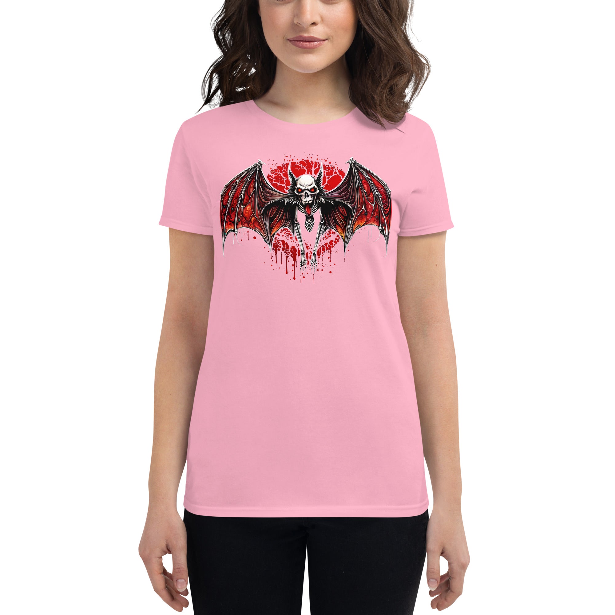 Blood Moon Demon Vampire Bat Halloween Women's Short Sleeve Babydoll T-shirt