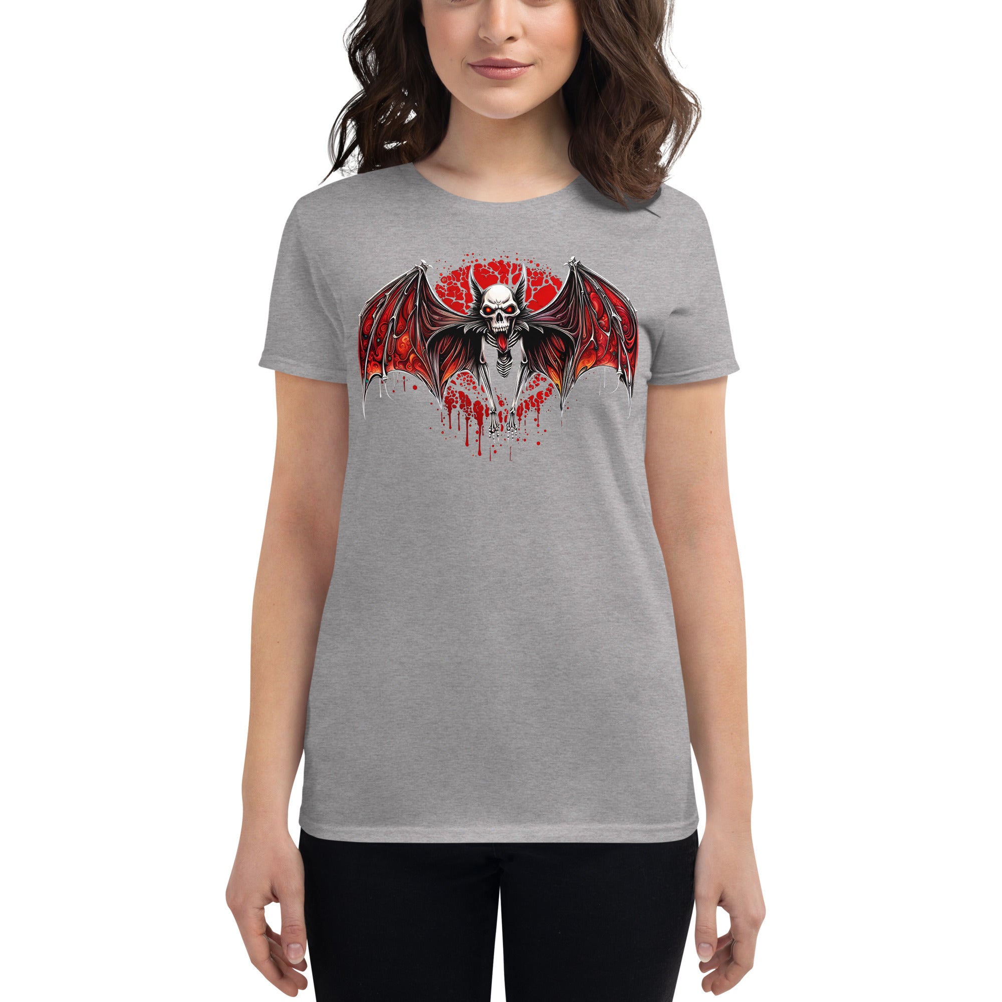 Blood Moon Demon Vampire Bat Halloween Women's Short Sleeve Babydoll T-shirt