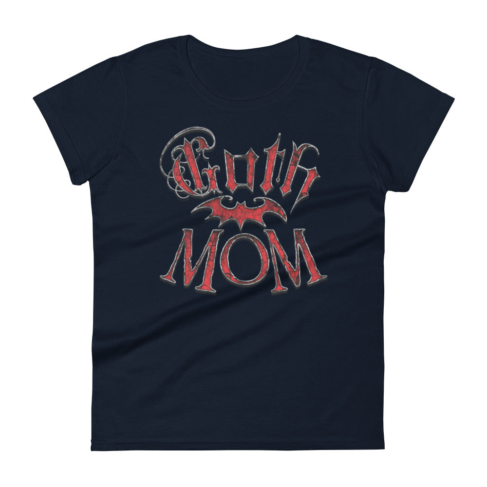 Red Goth Mom with Bat Mother's Day Women's Short Sleeve Babydoll T-shirt