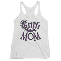 Goth Mom Bat graphic on women's racerback tank, front view