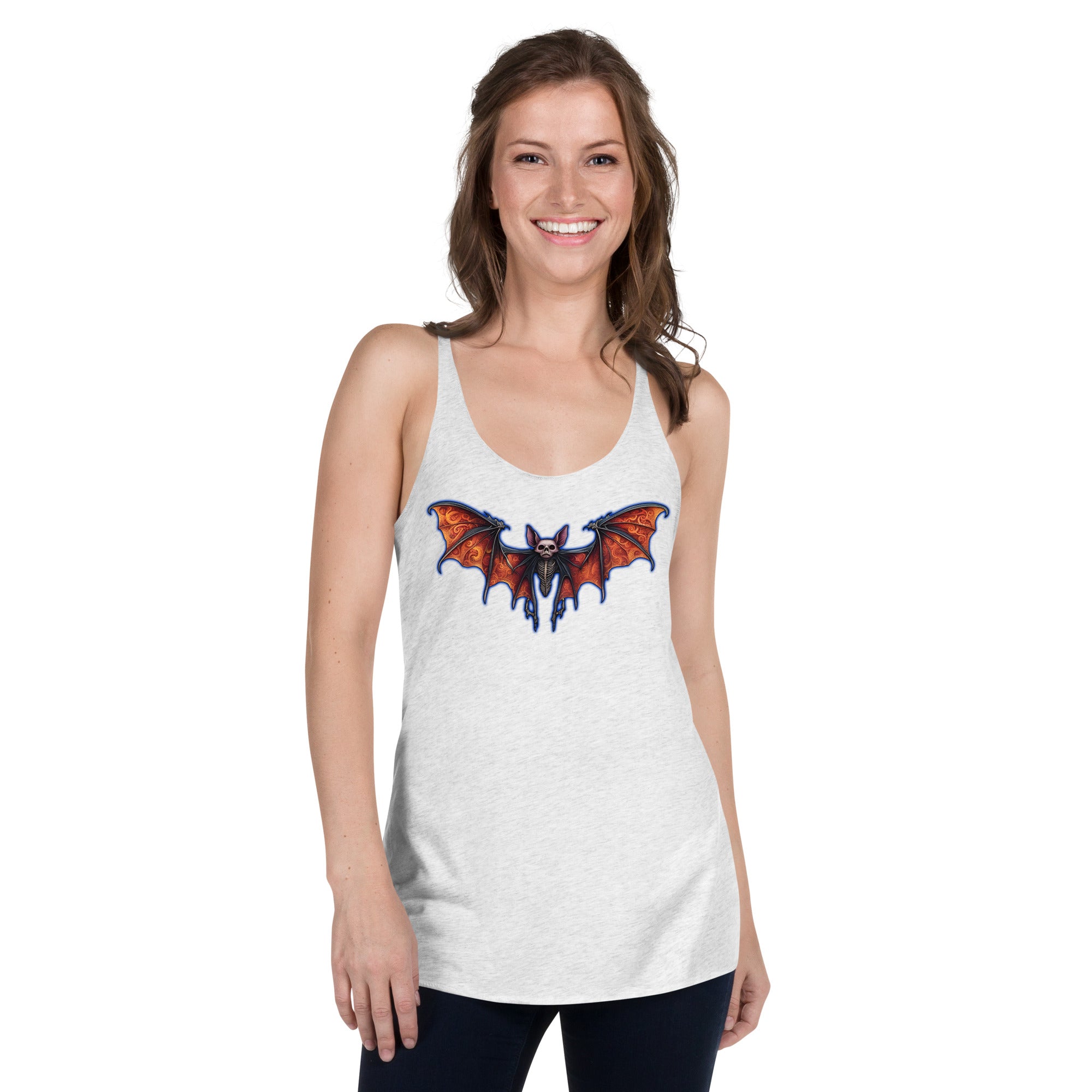 Vampire Bat Skeleton w/ Whimsical Goth Wings Women's Racerback Tank Top Shirt