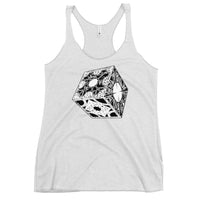 Lament Configuration graphic on women's racerback tank, front view