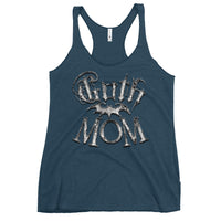 Goth Mom Bat graphic on women's racerback tank, front view