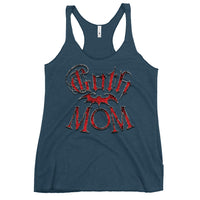 Goth Mom Bat graphic on women's racerback tank, front view