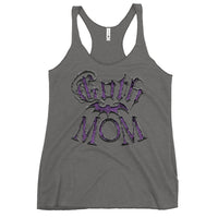 Goth Mom Bat graphic on women's racerback tank, front view