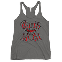 Goth Mom Bat graphic on women's racerback tank, front view