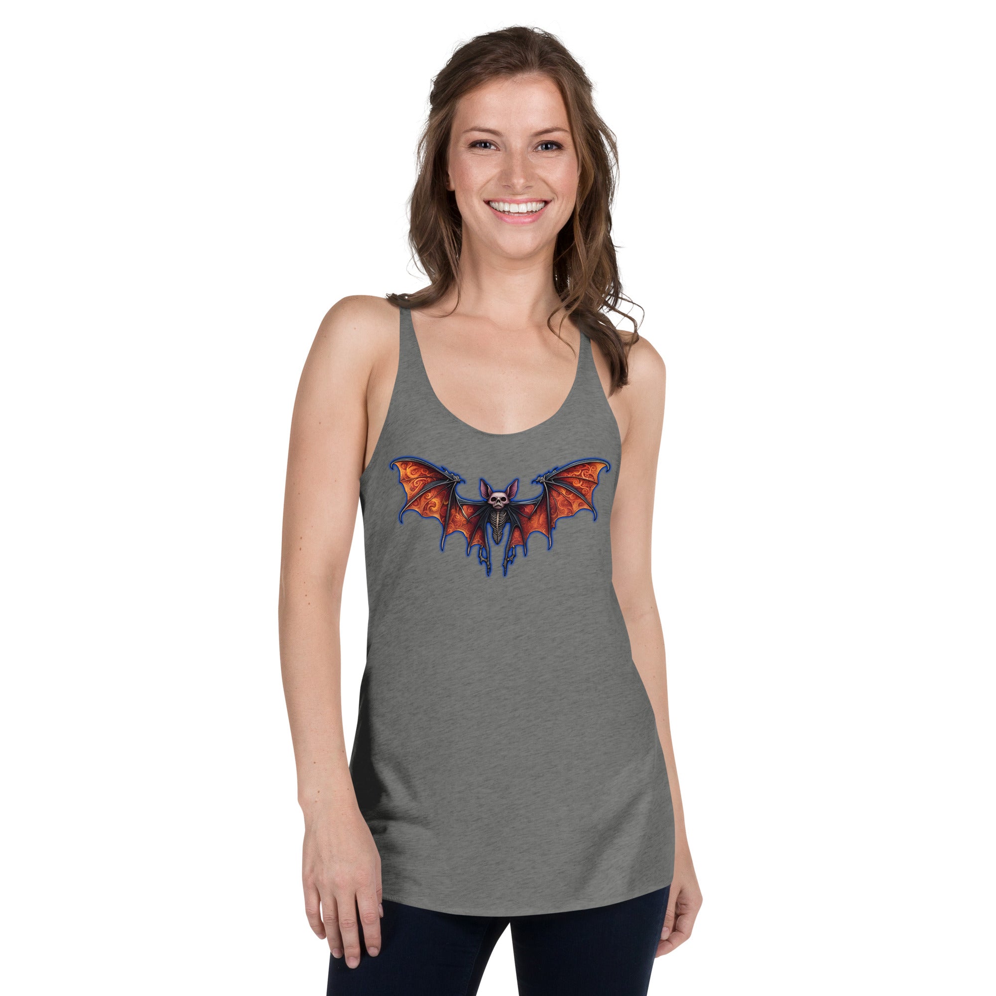 Vampire Bat Skeleton w/ Whimsical Goth Wings Women's Racerback Tank Top Shirt