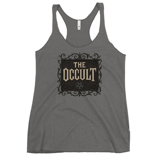 The Occult graphic on women's racerback tank, front view