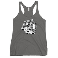 Lament Configuration graphic on women's racerback tank, front view