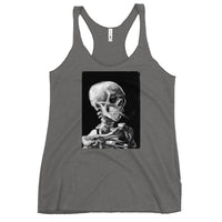 Skeleton Smoking Van Gogh graphic on women's racerback tank, front view