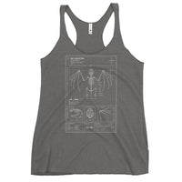 Bat Skeleton Blueprint graphic on women's racerback tank, front view
